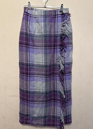 Юбка макси клетка с запахом шерсть хендмейд