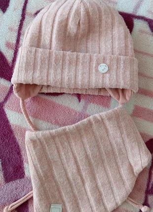 Шапка і шарф для дівчинки зимові, рожевий, 37 см