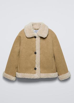 Коричневая дубленка от бренда zara