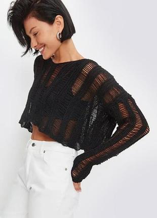 Вкорочена кофта вʼязана у дірку