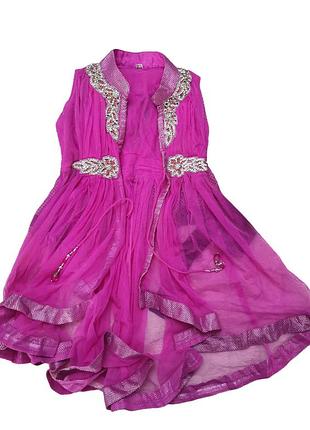 Ярко розовое накидка платье туника в восточном стиле с камушками стразами