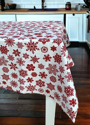 Br s  скатерть тифлоновая водоотталкивающая 110 х 140 новогодняя красные снежинки