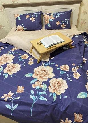 Br s  постельное белье двуспальная роза на синем