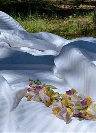 Br s комплект постільної білизни страйп сатин білий полуторний