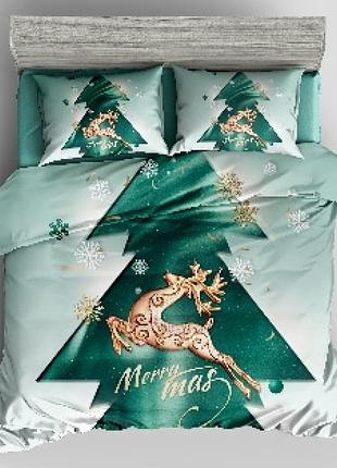 Br s  постельное белье полуторное новогоднее фланель бирюзовый