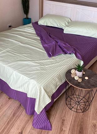 Br s  комплект постельного белья страйп сатин мята+фиолетовый евро