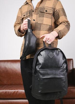 Br s  комплект рюкзак + бананка из кожзаменителя черный (1404415569)