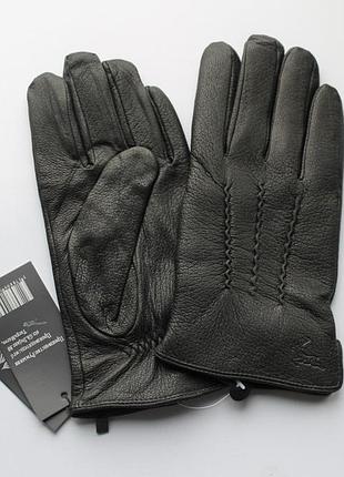 Br s шкіряні чоловічі рукавички з оленячої шкіри, підкладка махра, чорні