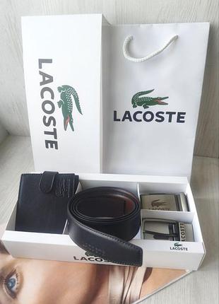 Br s мужской кожаный подарочный набор lacoste двусторонний ремень black/brown с двумя пряжками и кошелек