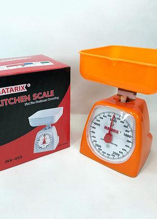 Весы кухонные механические matarix mx-405 5 кг, весы для кухни для продуктов. цвет: оранжевый br s