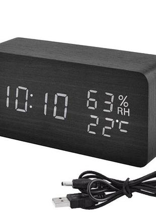 Електронні настільні годинники vst-862s-6 чорні з білим підсвічуванням, з датчиками температури та вологості br s