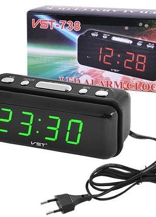 Настільний годинник vst-738-4 з салатовим підсвічуванням, годинники електронні настільні, що світяться vst br s