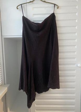Тёплая юбка миди с шерстью темного цвета на осень зиму l xl4 фото