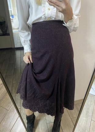 Тёплая юбка миди с шерстью темного цвета на осень зиму l xl6 фото