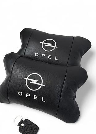 Набір автомобільних подушок 2шт для opel, натуральна шкіра, стильні чорні підголівники опель для авто br s