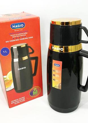 Термос magio mg-1050b со стеклянной колбой, питьевой термос, термос для кофе. цвет: черный br s