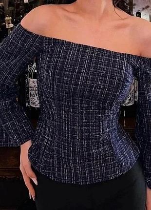 Твидовый топ корсет с открытыми плечами