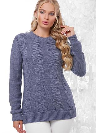 Свитер женский вязаный плюс сайз, балал, однотонный  цвета светлый дж-с