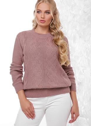 Свитер женский вязаный большого размера плюс сайз, балал, однотонный цвета фрез