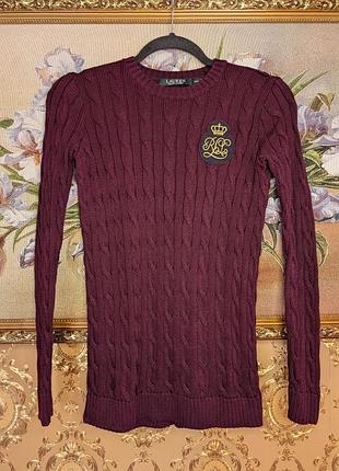 Lauren ralph lauren оригінал светр в коси аран джемпер бордовий бургунді бавовна віскоза розмір xxs xs