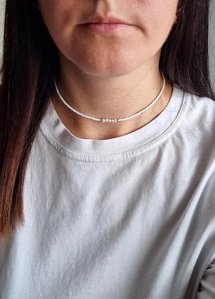 Чокер из бисера и натуральных речных жемчужин