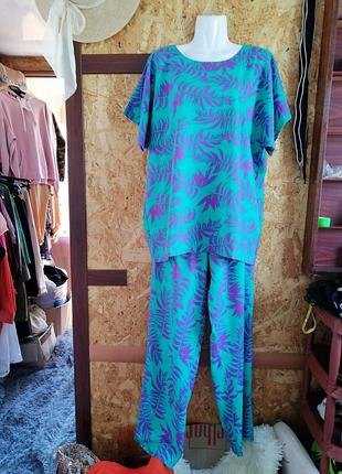 Летний костюм тропический принт размер 50 54 единственная универсальная легкая струйная ткань