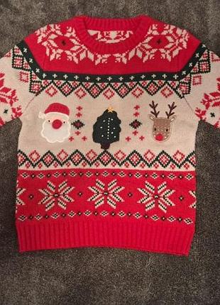 Рождественский красный вязаный свитер для ребенка в возрасте 2-3 года 92-98см с вышивкой в стиле fair isle