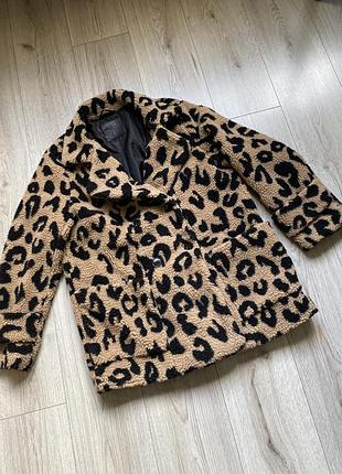 Стильна шубка тедді двобортна принт л12