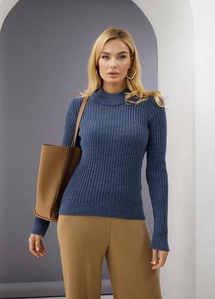 Синя водолазка з преміальної віскозної пряжі з додаванням лайкри