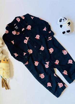 🧸 фланелевий чоловічок-піжама m&s для хлопчика 6-9 місяців