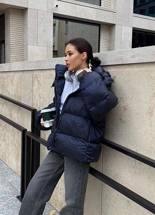 Дутый пуховик пуффер с капюшоном овер