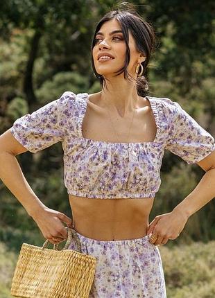 Ніжний лляний топ в квітковий принт h&m, xs
