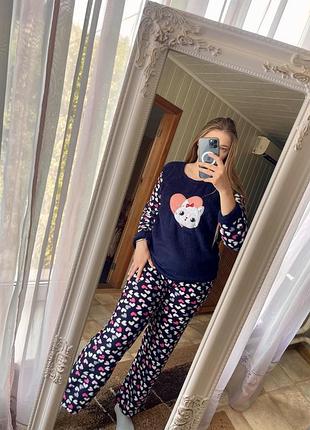 Тепла жіноча піжама фліс, піжама з котиками, піжама фліс m,l,xl,xxl