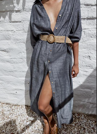 Вискозное миди макси платье рубашка zara.