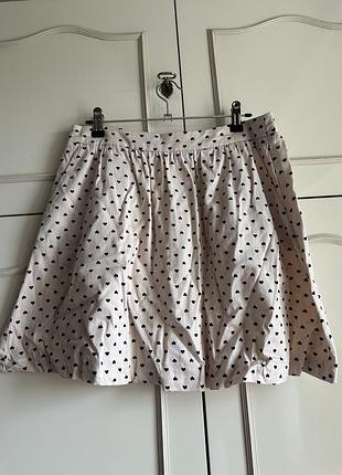 Юбка oodji короткая бежевая в черные сердечки 170/40