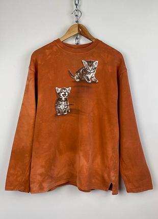 Женский винтажный свитшот, кофта тай дай с котиками harlequin cats vintage