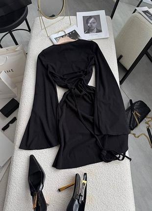 Жіноча повсякденна класична міні сукня плаття із рукавами тканина рубчик