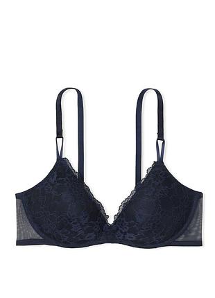 Бюстгальтер кружевной без косточек с push-up от бренда victoria's secret. темно-синий (noir navy) оригинал