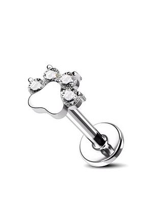 Титановий срібний лабрет лапка з камінцями пірсинг лапка в хрящ