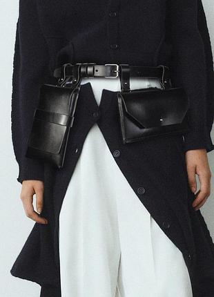 Сумка с карманами поясная с ремнем, кожаная поясная сумка для телефона, gothic, avantgarde, boho, alt, minimalism