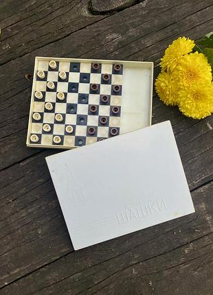 Казань ♣️ шашки винтаж дорожные советские шахи  в карболитовой коробке маленькие