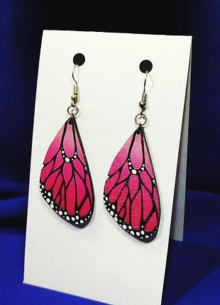 Сережки “крила метелика” | рожеві дерев’яні