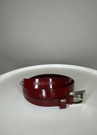 Ремінь шкіряний лаковий пояс armani бургунді бордо вишневий 77/92