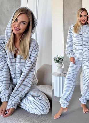 Женский теплый домашний костюм | пижама | зебра принт | 7203