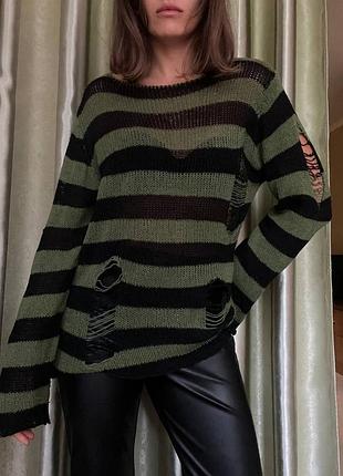 Полосатый тонкий свитер с декоративными дырками от shein