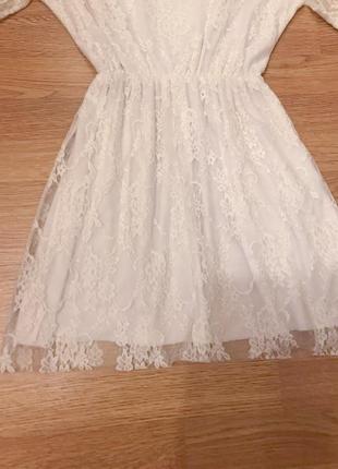Красивое и нежное нарядное белое гипюровое платье3 фото