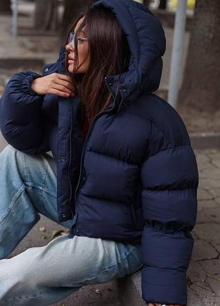 Накладной платеж ❤ матовый пуффер пуфер оверсайз с капишоном куртка дутая дутка стеганая укороченная биопухом зимняя