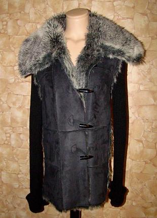 Комбинированная кофта(кардиган) вязка+ замша+ мех р.l/xl