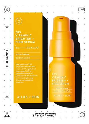 Allies of skin 20% vitamin c brighten + firm serum - сироватка з вітаміном с для обличчя міні версія 8 мл