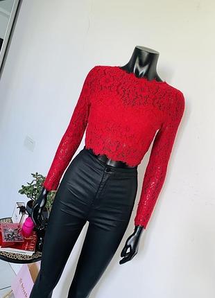 Красный кружевной топ boohoo женский s, с длинным рукавом и открытой спиной